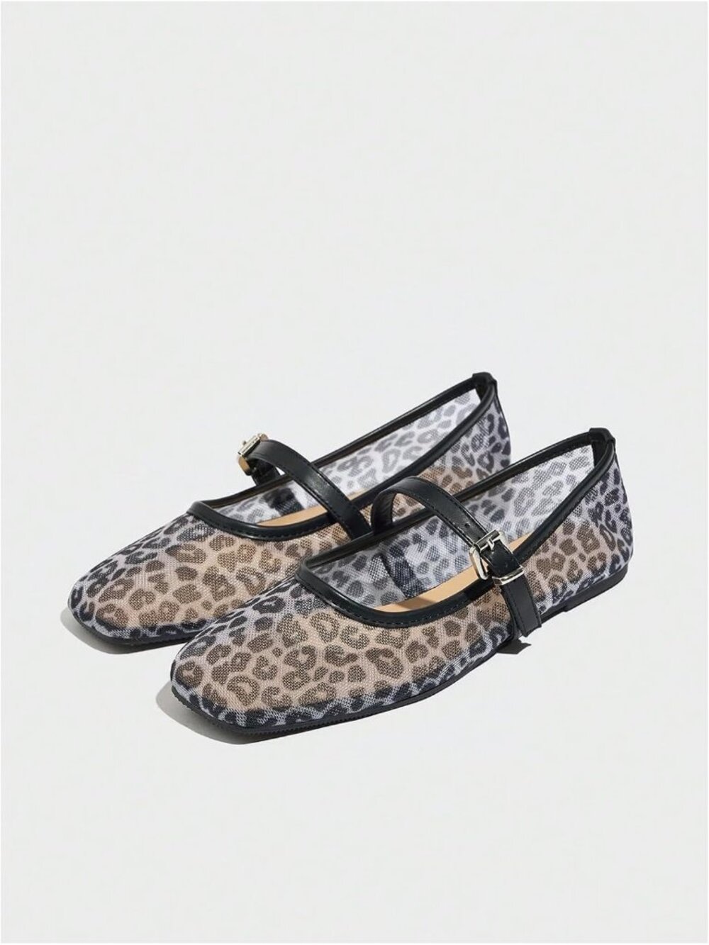 Women's Black Mesh Comfortable Trendy Square Closed Toe Mary Jane Ballet Flats - Picture 4 of 5